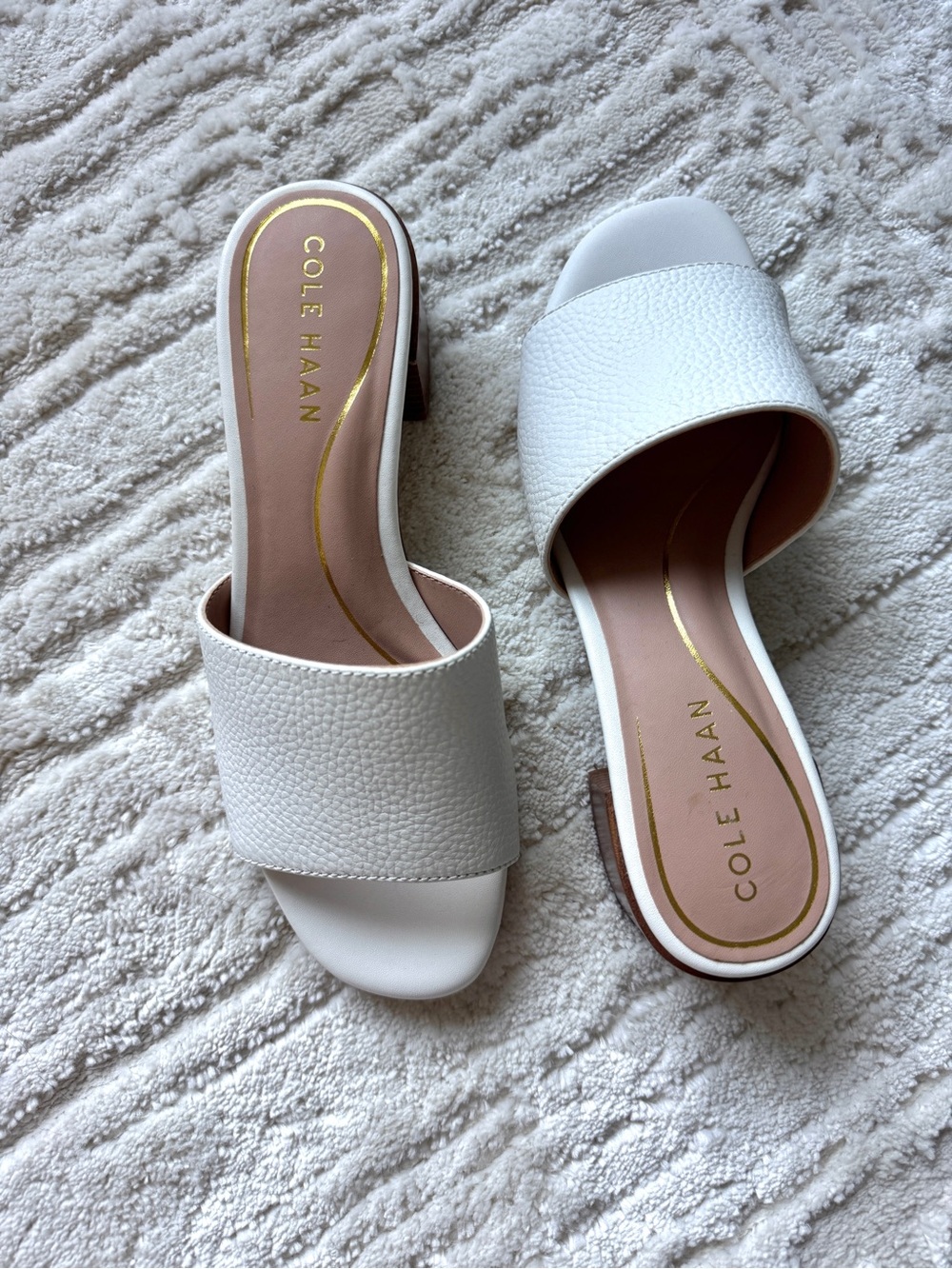Cole Haan White / Cream Leather Slide Mules Block Heel. Y2K / vintage 90s - Picture 3 of 6